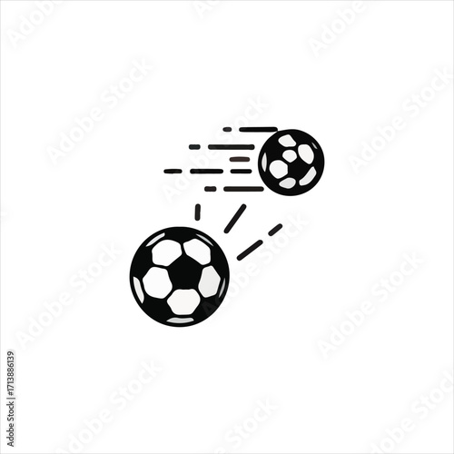 Two soccer balls in motion, depicted with speed lines, suggesting a fast-paced game.