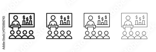 Presentation Icon Set With Multiple Line Styles Vector Illustration
