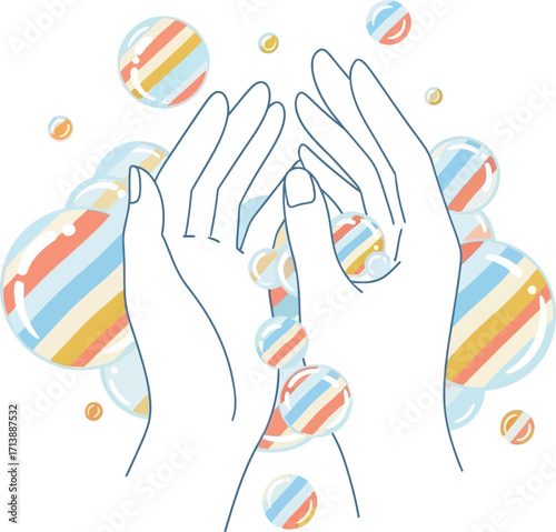 vector illustration of a person rinsing their hands under running water for a Global Handwashing Day instructional graphic on hygiene steps.
