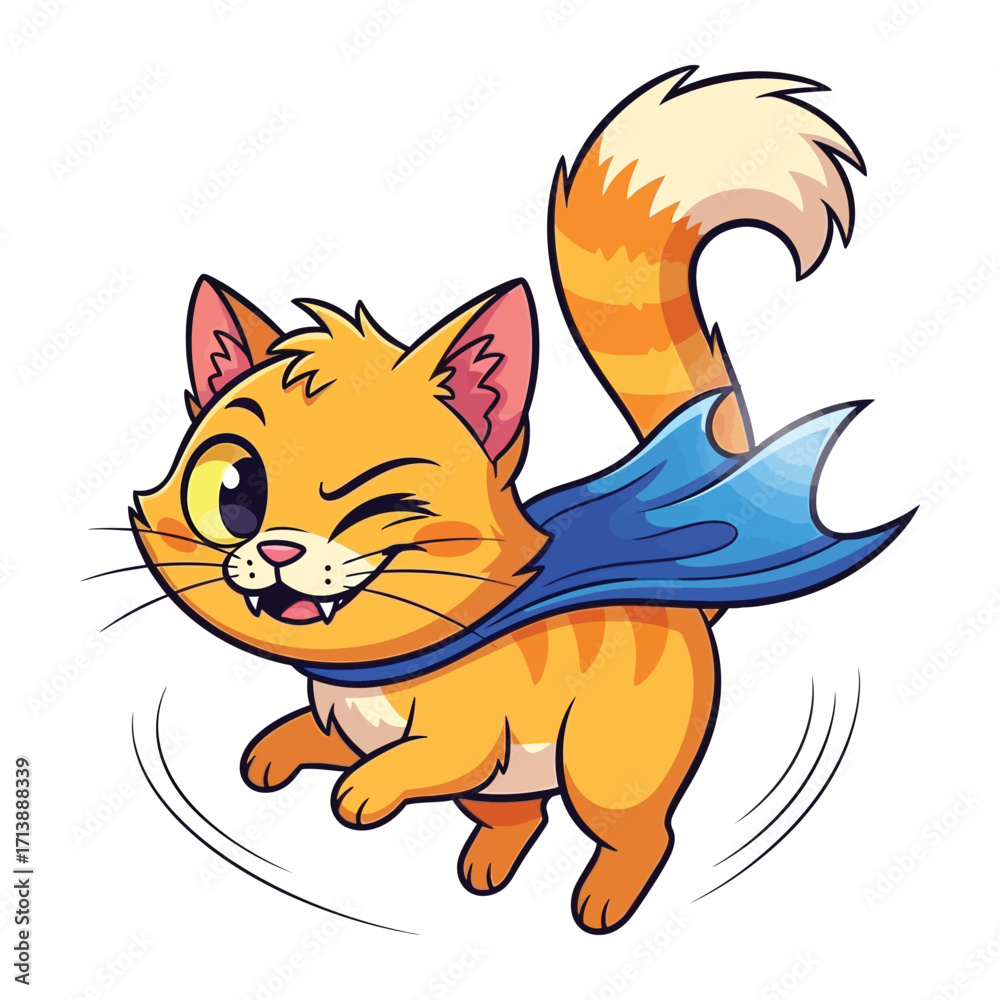 Obraz premium Super Cat: A charming illustration of a playful cat, sporting a superhero cape, ready to embark on thrilling adventures. This vibrant artwork bursts with joy.