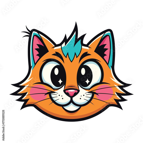 Friendly Feline Illustration: An endearing orange cat with vibrant blue accents radiates charm and playfulness, its joyful expression beckoning viewers to share in its lightheartedness.