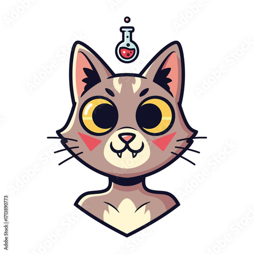 Cat Scientist: A cartoon illustration showcases a charming cat as a scientist, complete with lab equipment, symbolizing curiosity and scientific inquiry.