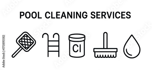 Pool cleaning services: essential tools and symbols for maintenance