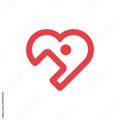 Disability Logo Design, red heart, wheelchair abstract logo design, vector illustration