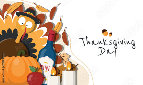 Thanksgiving Day Poster. Cute turkey and event decorations