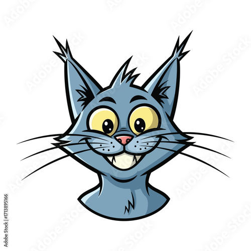 Smiling Cartoon Cat: A cheerful cartoon cat with wide, yellow eyes and a playful, toothy grin, ready to bring smiles and amusement to any project.