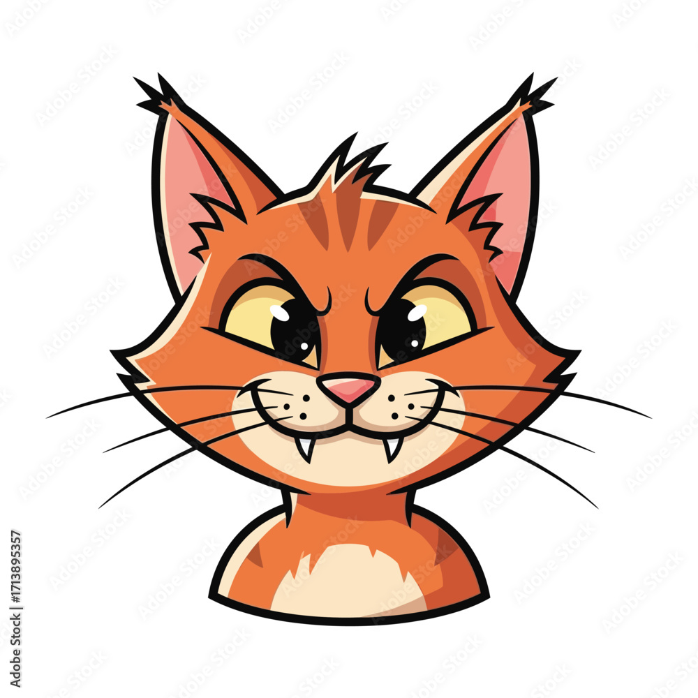 Obraz premium Grinning Cat Portrait: A spirited cartoon cat with an orange and white coat offers a toothy grin, radiating playfulness and mischievous charm.