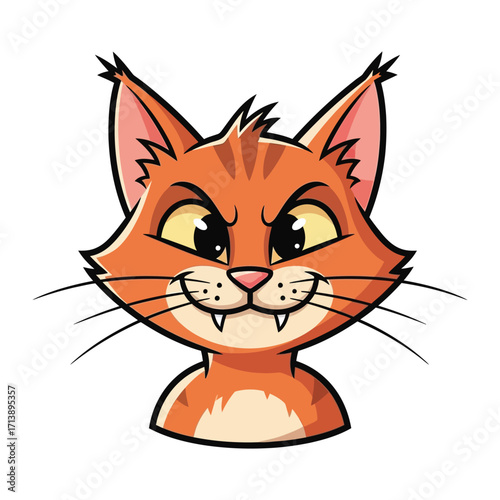 Grinning Cat Portrait: A spirited cartoon cat with an orange and white coat offers a toothy grin, radiating playfulness and mischievous charm.