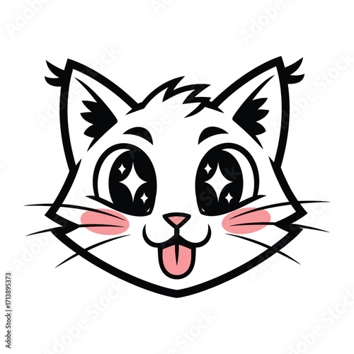 Cartoon cat portrait: An adorable cartoon cat with big sparkling eyes and a playful expression, set against a vibrant backdrop, is certain to bring joy to any project.