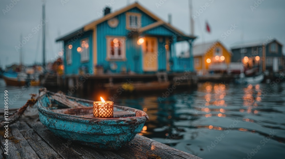 Obraz premium Floating homes, twilight, candlelight