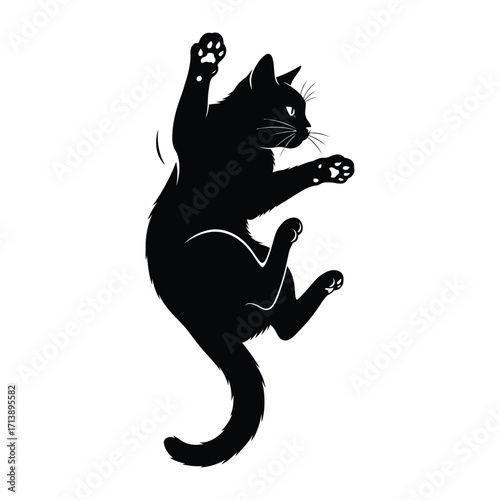 Graceful Silhouette of a Black Cat: A stylized illustration captures the elegance and agility of a black cat, posed in a dynamic, playful stance.