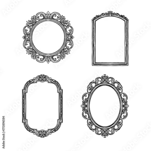 decorative vintage frame and border vector line art hand drawn illustration set collection