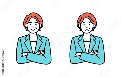 Simple illustration set of adult businesswoman with folded arms