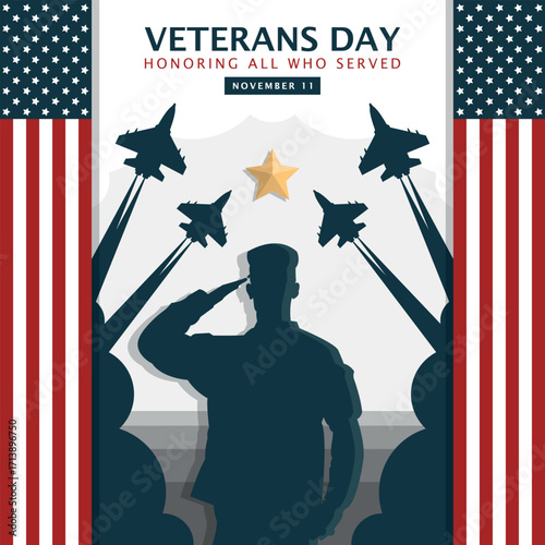 Veterans Day Poster. A soldier salutes