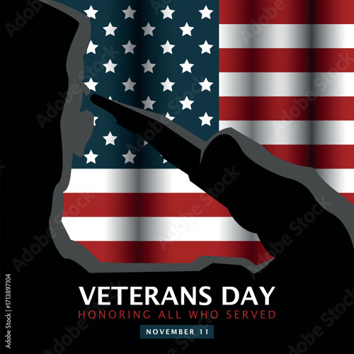 Veterans Day Poster. US soldier salutes