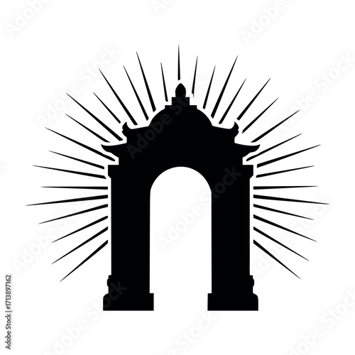Vector art of black silhouette of an ornate archway with radiating lines, isolated on a
