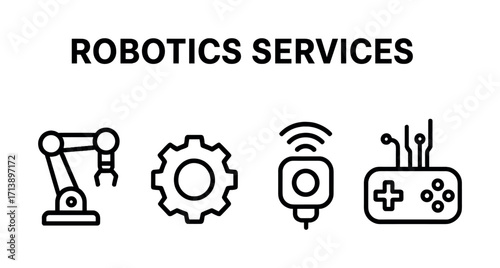 Robotics services: automation arm, gear, sensor, controller icons