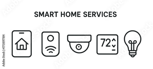Smart home services: automation and security icons for modern living