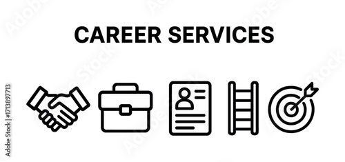 Career services icons: handshake, briefcase, resume, ladder, target
