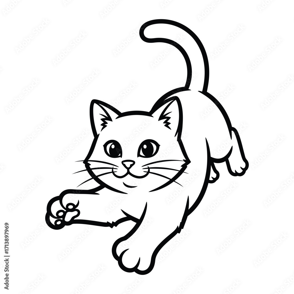 Obraz premium Playful feline: This illustration captures a joyful cat in a moment of carefree play, ready to pounce with curiosity, showcasing the animal's cute, lighthearted side.
