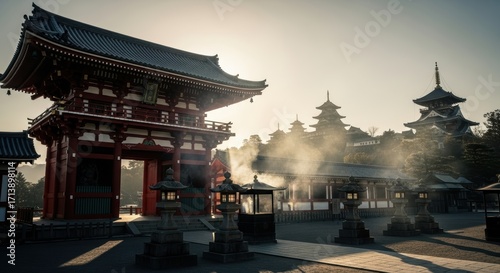 Todai-ji Temple in Nara Japan at golden hour displaying traditional architecture and serene