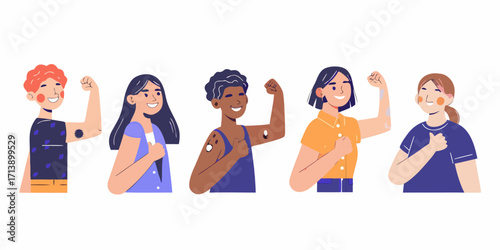 Diverse women showing vaccinated arms with bandages
