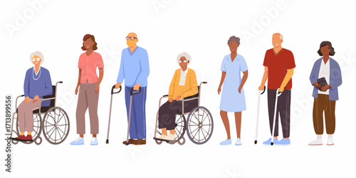 Elderly individuals and caregivers with mobility aids