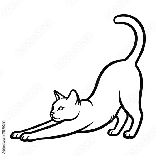 Elegant Stretch: An animated illustration of a cat gracefully stretching, exuding a sense of feline elegance.