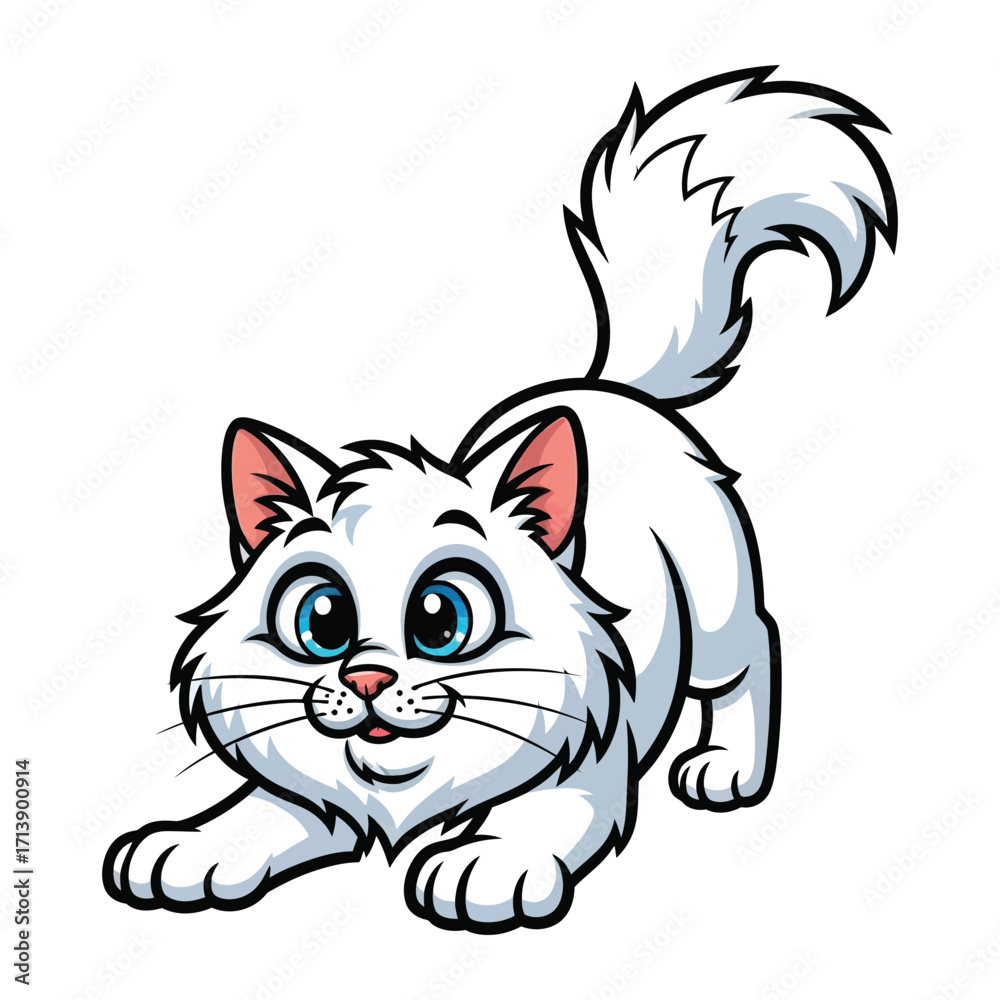 Obraz premium Playful White Cat Illustration: Captivating illustration of a cute, white cat in a playful pose, showcasing charm and feline elegance, ideal for designs and promotions.