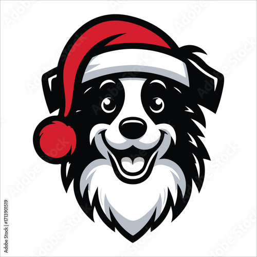 Border Collie Santa Hat Christmas Cute Cartoon