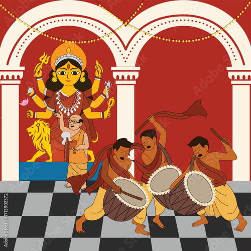 Durga pujo festival with dhaki drummer event evening