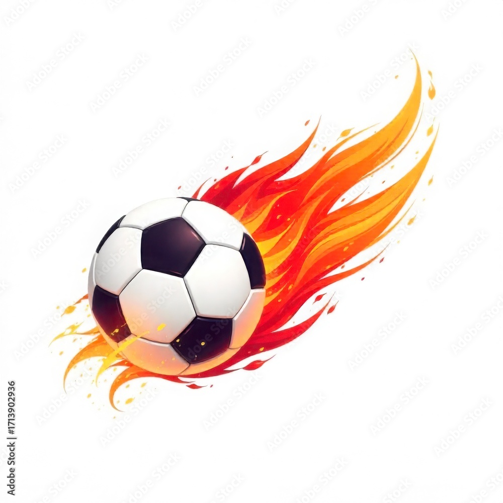 Fototapeta premium Soccer Ball with Flaming Trail Vector Icon on White Background