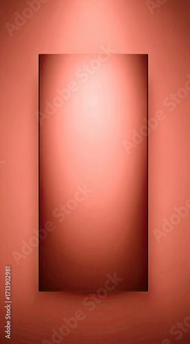 Empty framed display on coral background