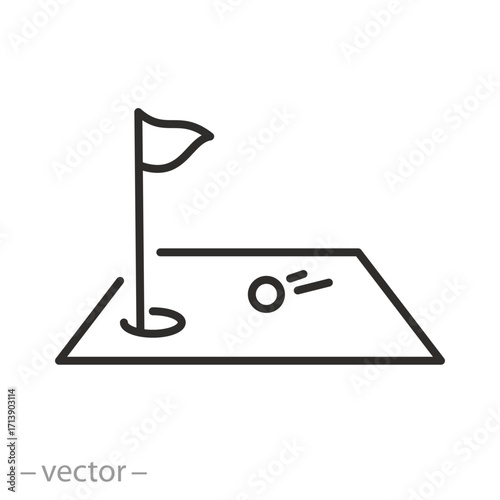 golf icon, golfing field with flag hole, vector illustration eps 10, sport game concept