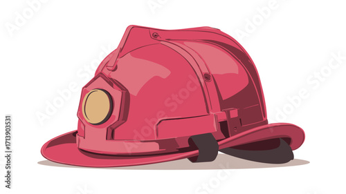 A digital illustration of a red firefighter helmet. The helmet is depicted in a slightly three-quarter view, showing the side and top. It's a stylized representation, appearing smooth and somewhat
