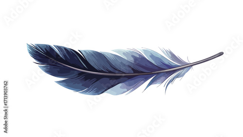 A digital painting of a single blue feather. The feather is depicted in a watercolor style, with soft gradients of blue hues ranging from dark to light.  The feather��s barbules are visible,