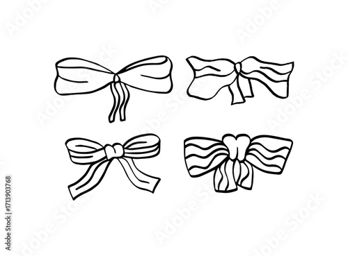 Set of black bows. Present bows and ribbons. set of bows icon over white background, silhouette style