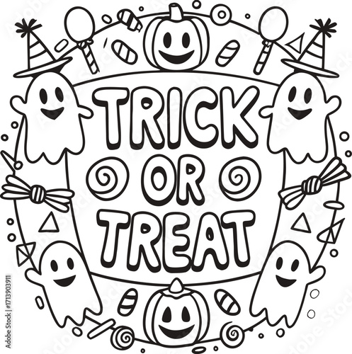 Halloween trick or treat ghosts pumpkins candy party hats