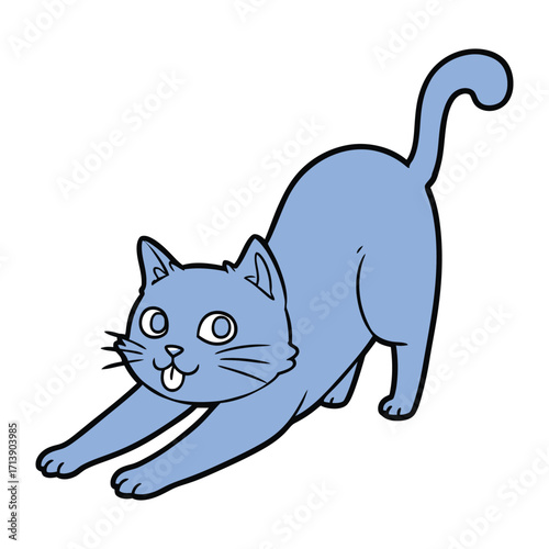 Playful Kitten Stretching: An adorable cartoon cat stretches languidly, embodying the carefree spirit and delightful charm of feline playfulness.