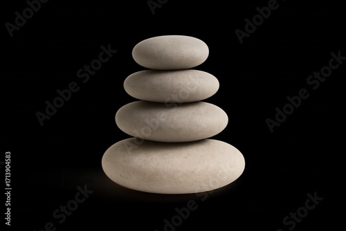 Smooth light gray zen stones stacked against abstract background.