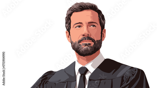 A vector illustration depicting a close-up portrait of a man with a beard, wearing a dark academic gown and tie. The style is vector art, with clean lines and a somewhat stylized appearance.