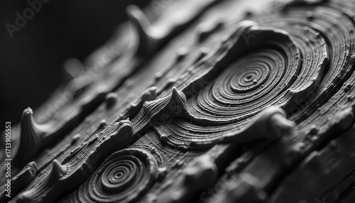 Intricate abstract texture showcasing organic wood grain patterns and swirling lines in monochrome