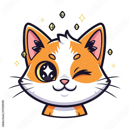 Winking Cat Illustration: A charming illustration of a winking cat with sparkling eyes and a delightful expression. This captivating image will bring joy and personality to any project.