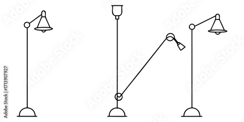 Three black line art floor lamps on white background