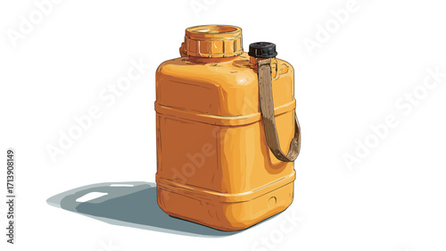 A digital illustration of a yellow plastic jerrycan or canister with a black cap and a brown carrying handle. The jerrycan is rectangular with slightly rounded corners and sits on a white