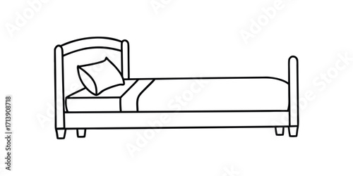 Single bed with pillow and blanket outline bedroom