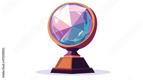 A digital illustration of a trophy shaped like a large, multifaceted gem. The gem is predominantly pink and purple with blue accents, exhibiting a high degree of iridescence and sparkle.