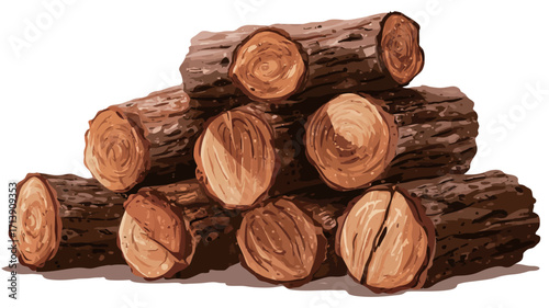 A digital illustration depicting a neatly stacked pile of brown firewood logs against a white background. The logs are shown in various positions, revealing cross-sections with visible