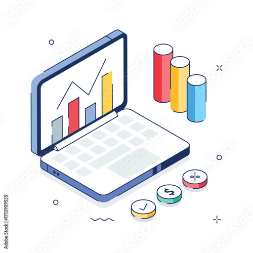 Take a look at this amazing online data analysis isometric illustration