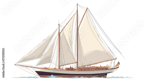 A digital illustration of a classic schooner sailboat. The image depicts a side profile view of the vessel with its sails filled, suggesting it is underway. 